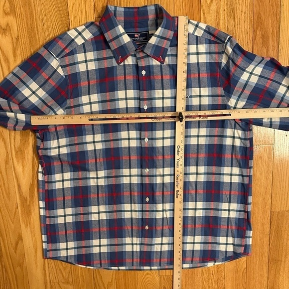 Vineyard Vines Classic Fit Whale Shirt XXL Mens Red White Blue Plaid Cotton USA - Picture 4 of 6